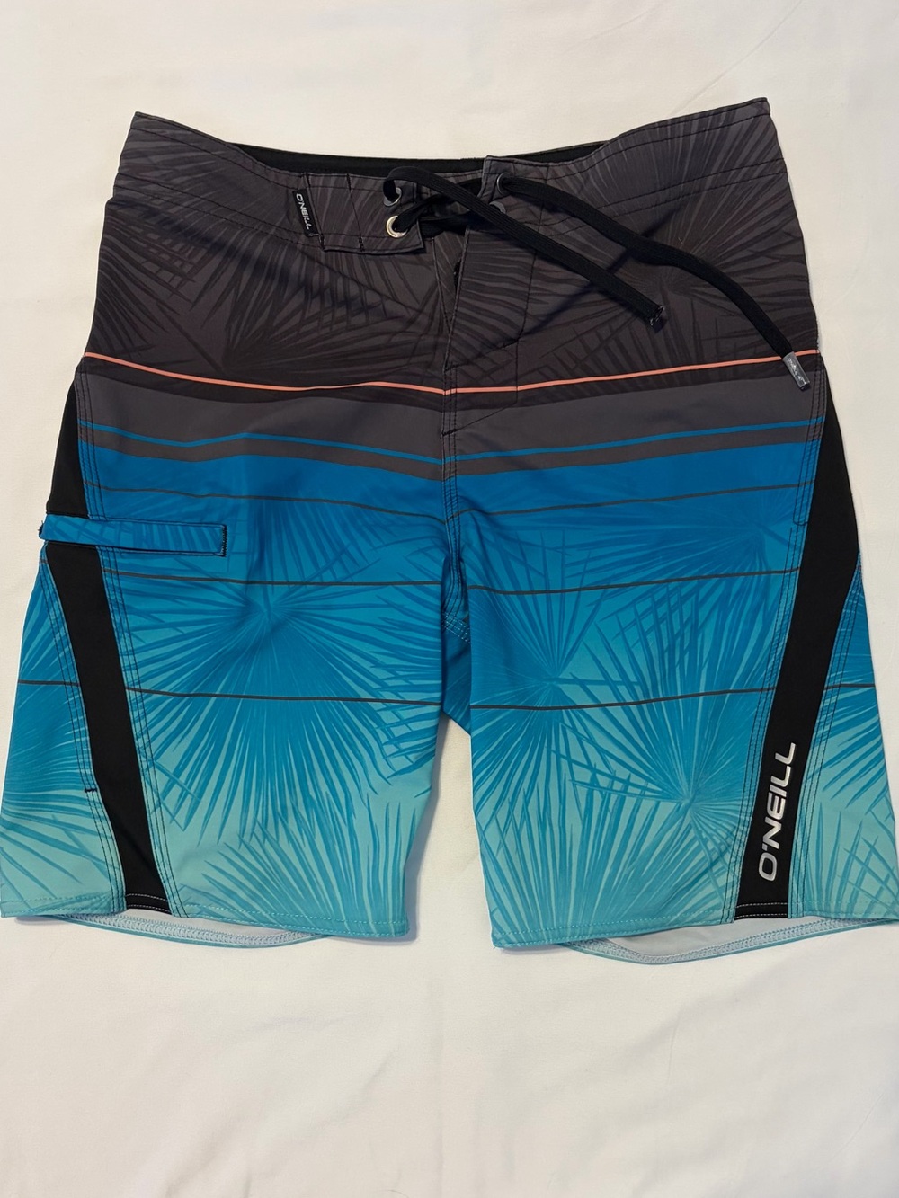 O'Neill boys Teal to Black Gradient Palm Boardshorts with Black Panels